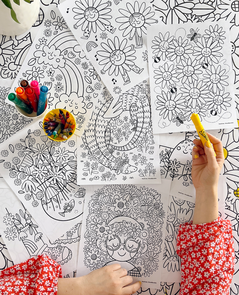 Happy Flowers Colouring Sheets