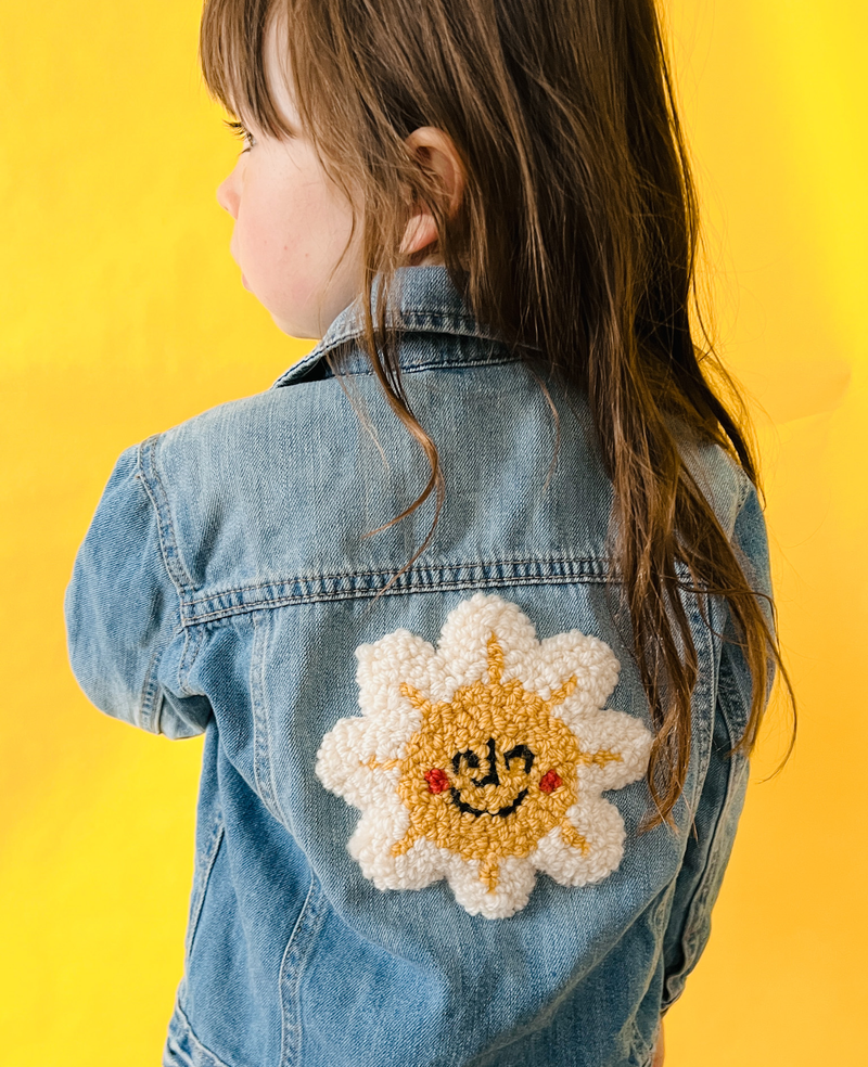 No.3 4 5T Sunflower Up cycled Jean Jacket Small Jane